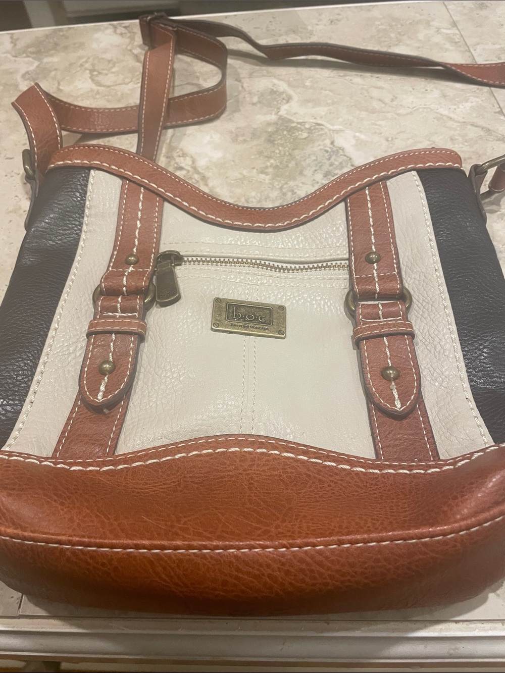 boc Tricolor Crossbody Bag in Cream, Brown & Black